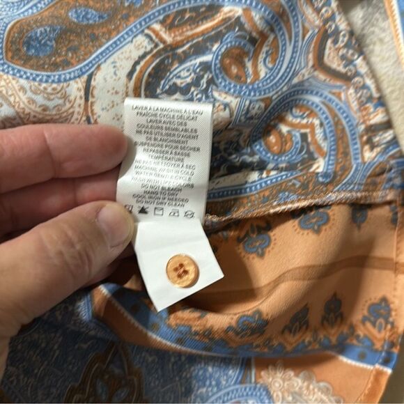 Joie XS Orange Blue Ivory Paisley Hankie Square Style Puff Long Sleeve Blouse - Picture 13 of 13